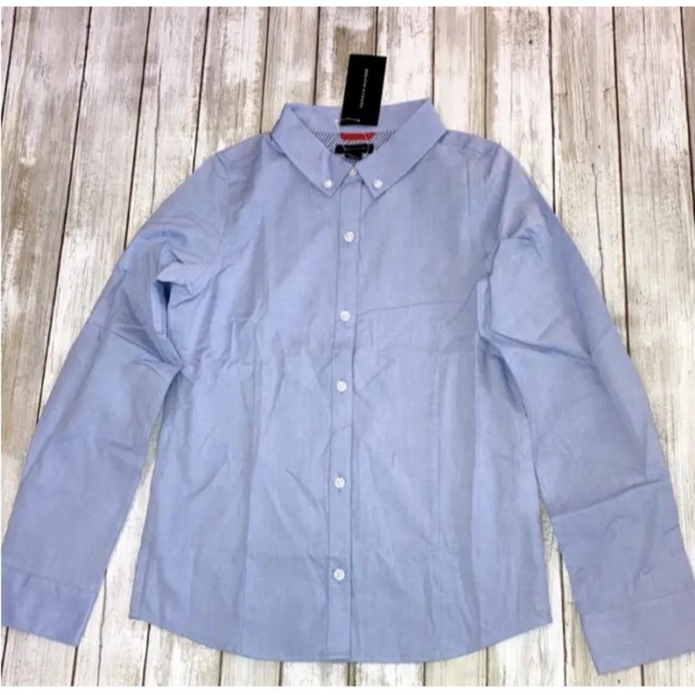 NWT Girls Tommy Hilfiger blue school Uniform Oxford shirt Long Sleeve Size 10